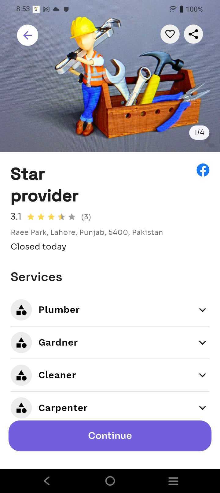 ServiPR mobile app - Service provider profile